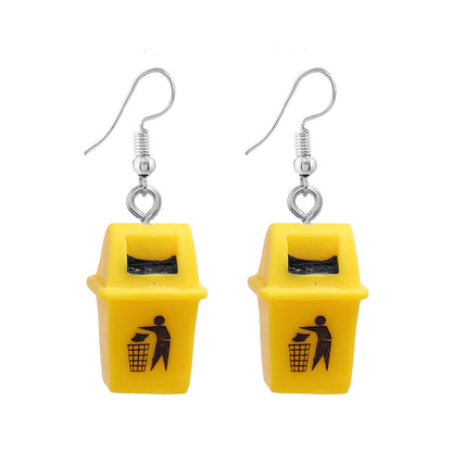 Personalized Clip Earrings Yellow Resin Trash Can Trash Can Creative Earrings-Jewearrings