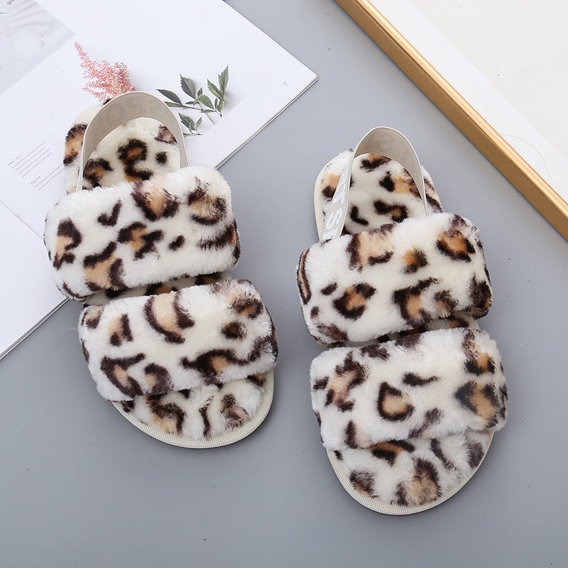 Faux Fur Open Toe Slippers-Jewearrings