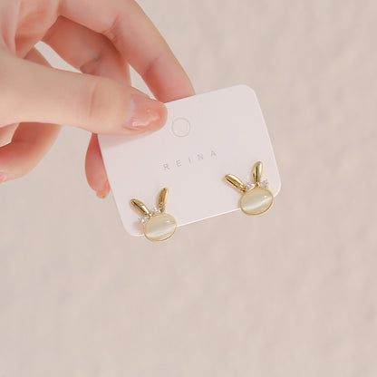 Cute Rabbit Opal Stud Earrings Earrings Silver Post Earrings-Jewearrings