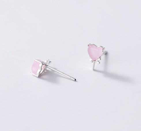 Silver forest series small pink crystal love candy earrings-Jewearrings