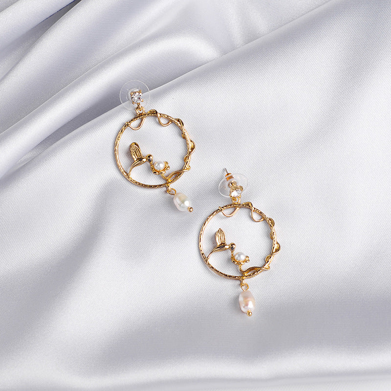 Pearl stud earrings wild circle branch earrings-Jewearrings