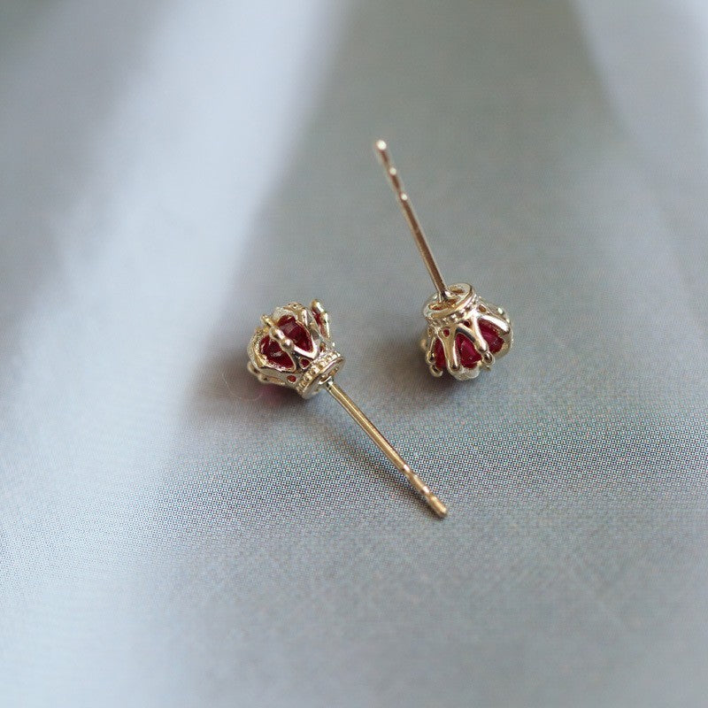 S925 Sterling Silver Plated 14K Gold Crowns Stud Earrings-Jewearrings