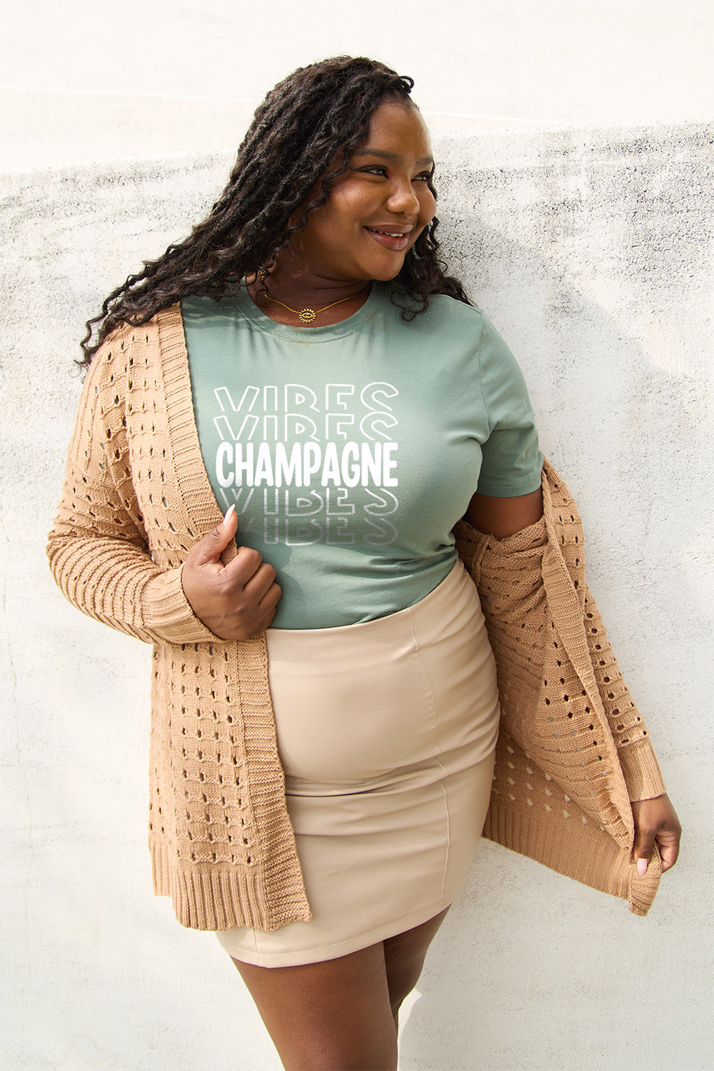 Simply Love Full Size CHAMPAGNE VIBES Short Sleeve T-Shirt-Jewearrings