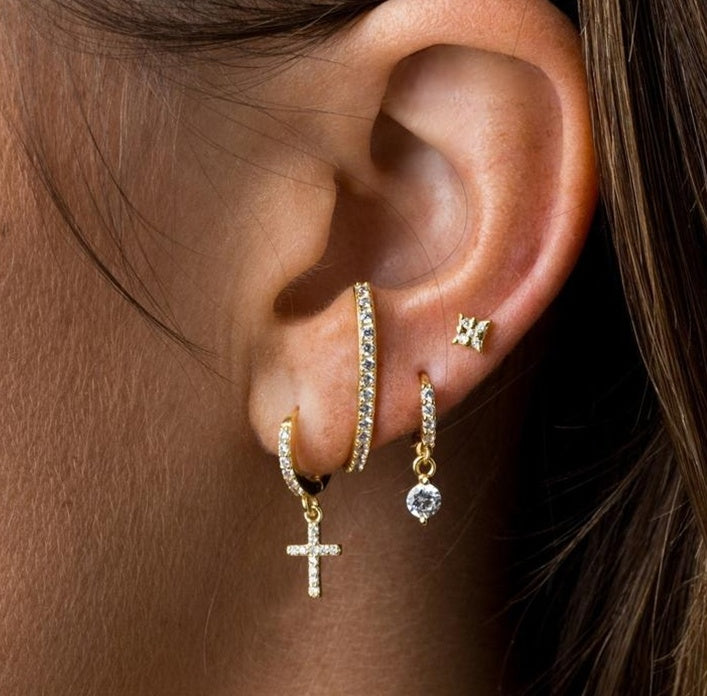 Cross zircon earrings-Jewearrings