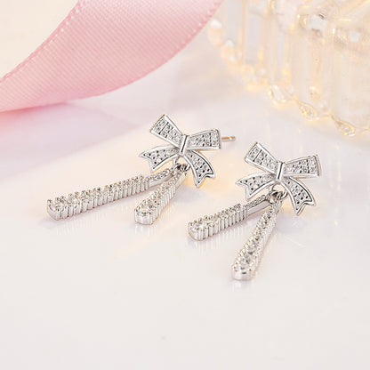 Fashion Bow Earrings Stud Tassel Female-Jewearrings