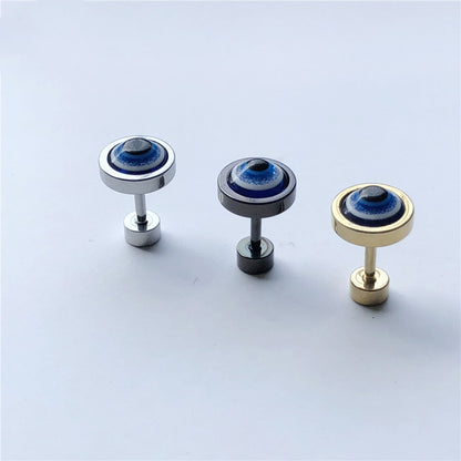 Personality Men's Stainless Steel Eye Pattern Stud Earrings-Jewearrings