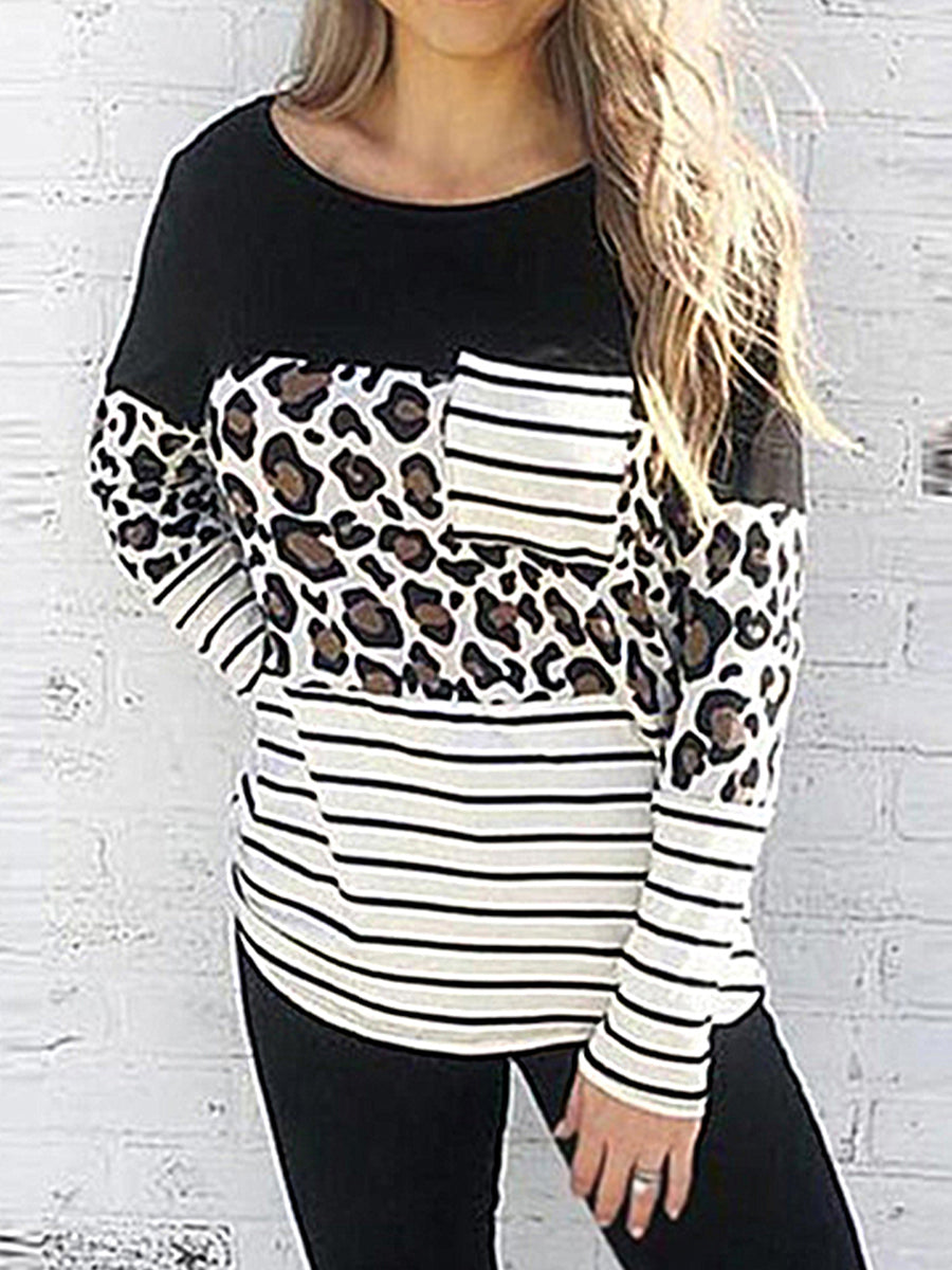 Leopard Striped Long Sleeve T-Shirt-Jewearrings