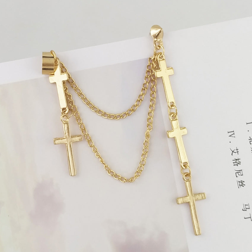 Cross Tassel Earrings Statement Metal Punk Women-Jewearrings