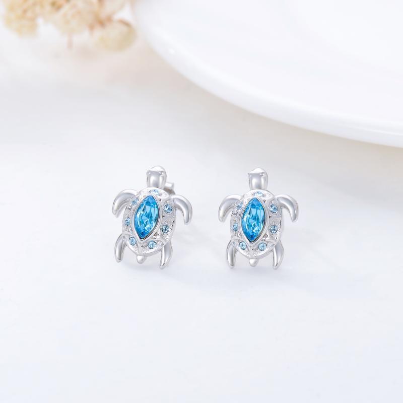 925 Sterling Silver Ocean Theme Sea Turtle Stud Earrings Jewelry-Jewearrings