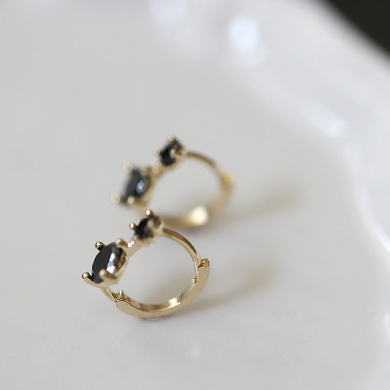 S925 Sterling Silver Gold Plated Black Zircon Earrings-Jewearrings