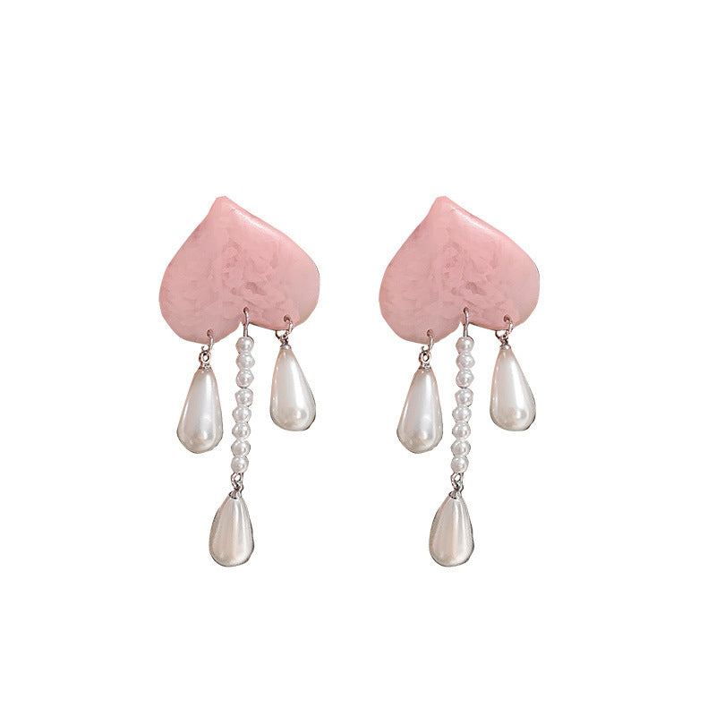 Pearl Peach Love Long Mori Girl Earrings-Jewearrings