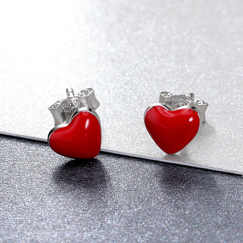 Popular S925 Sterling Silver Red Heart Shaped Female Earrings-Jewearrings