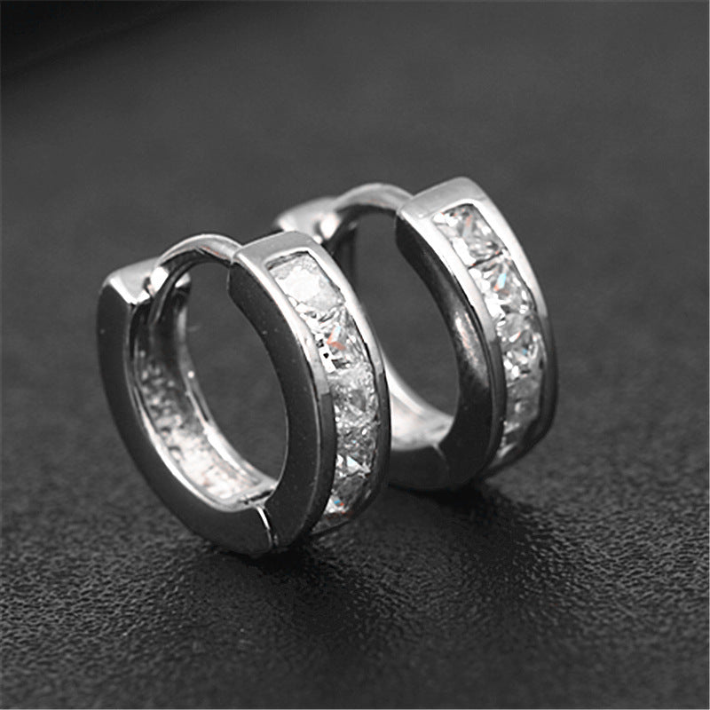 White gold inlaid square full zircon earrings-Jewearrings