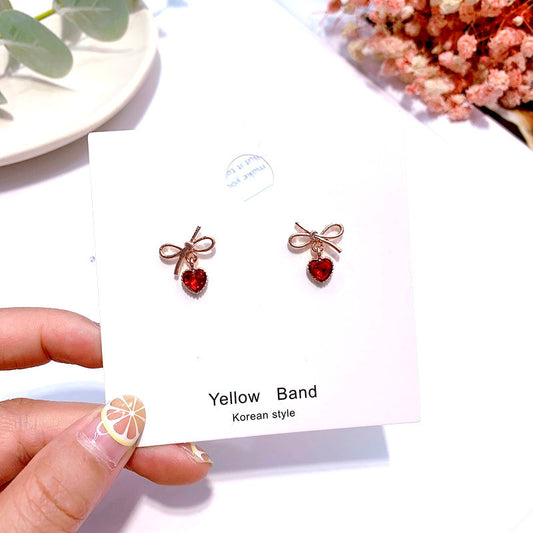 Stud earrings female 925 silver pin tide Korea simple small high-end love bow bow earrings net red lady earrings-Jewearrings