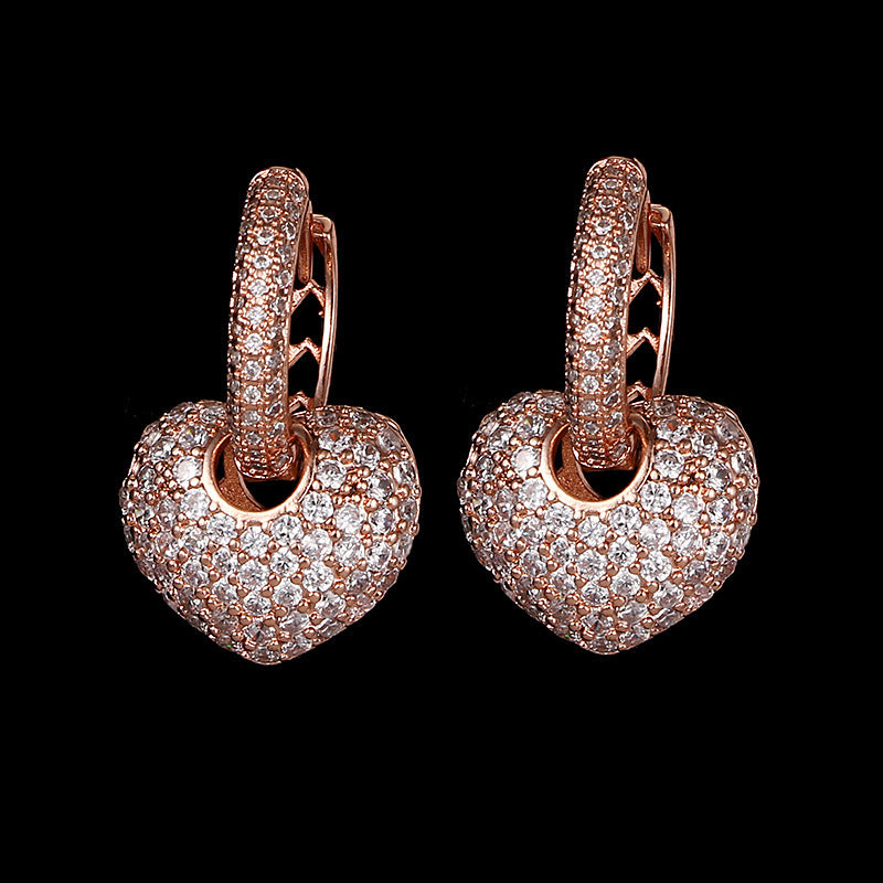 Micro-set zircon peach heart ear clip earrings-Jewearrings