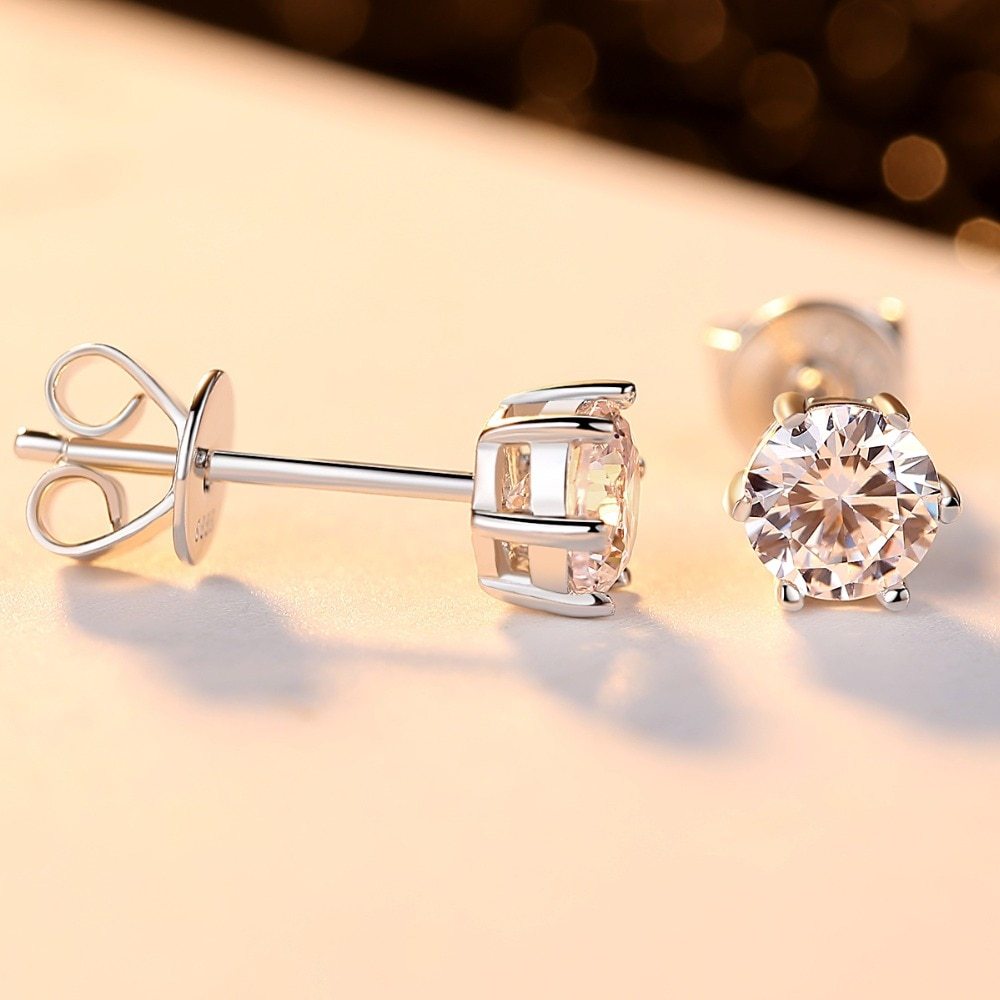 Zircon Sterling Silver Stud Earrings-Jewearrings