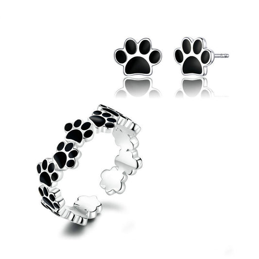 Cute pet claw ring stud earrings s925 sterling silver suit-Jewearrings