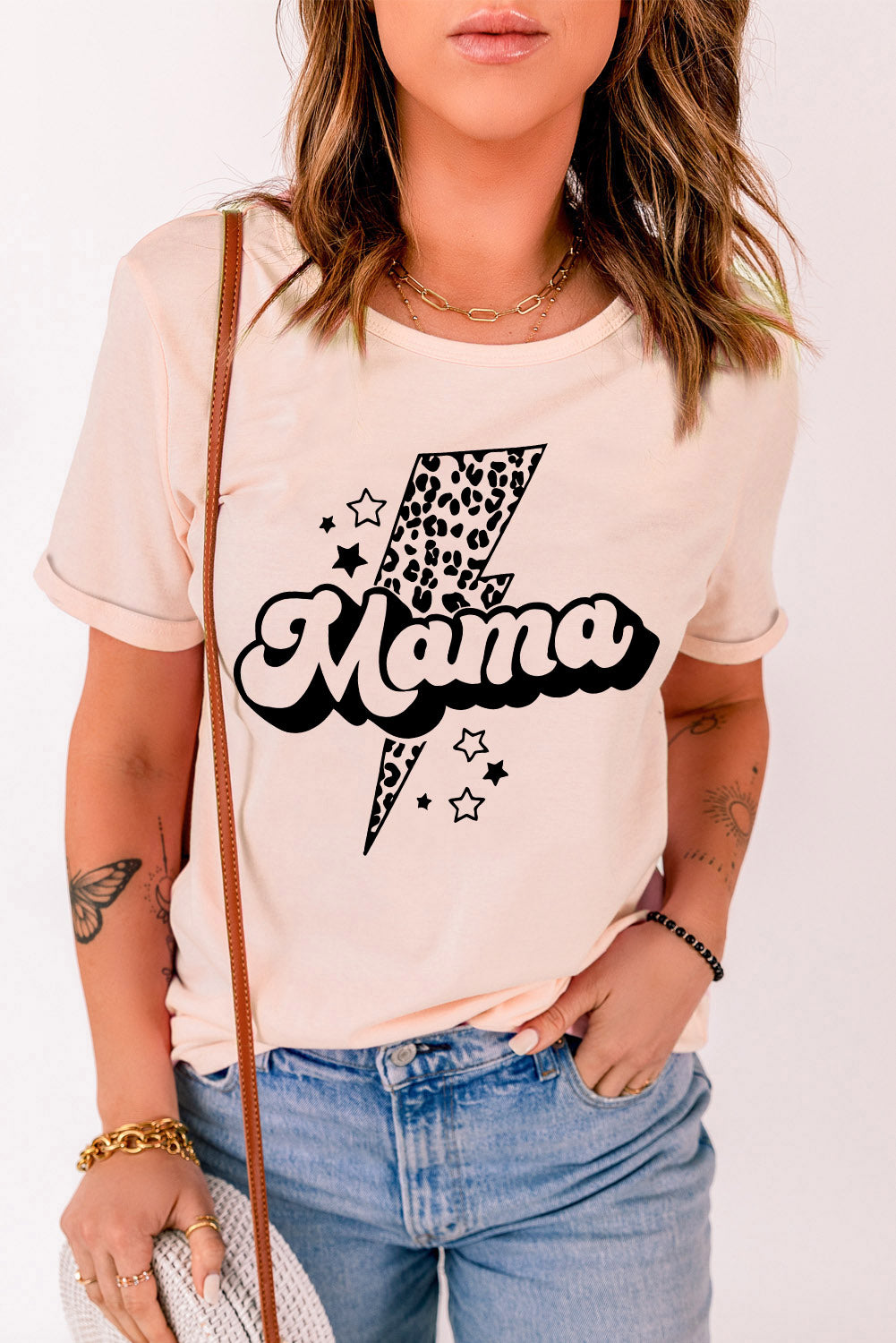 MAMA Lightning Graphic Round Neck Tee-Jewearrings