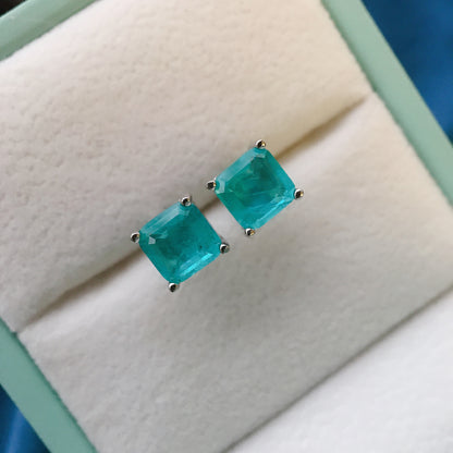 Silver Vintage Emerald Paraiba 7x7 Earrings Square Earrings-Jewearrings