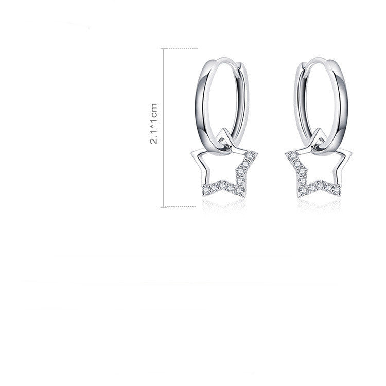 S925 Sterling Silver Five-pointed Star Ear Clip Anti-allergy White Gold Plated Earrings-Jewearrings