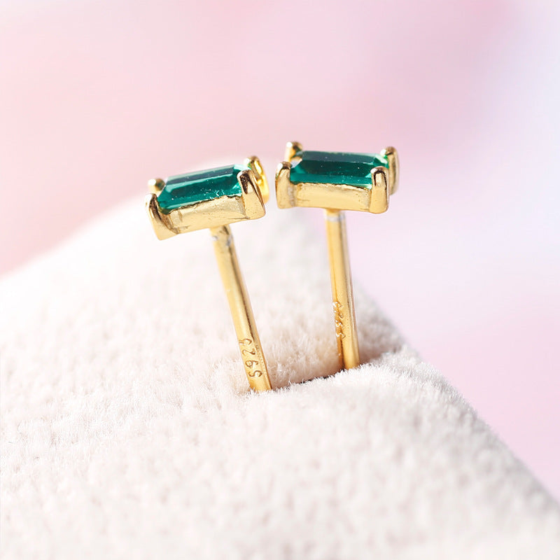 Electroplating Crystal Emerald Stud Earrings Rectangular-Jewearrings