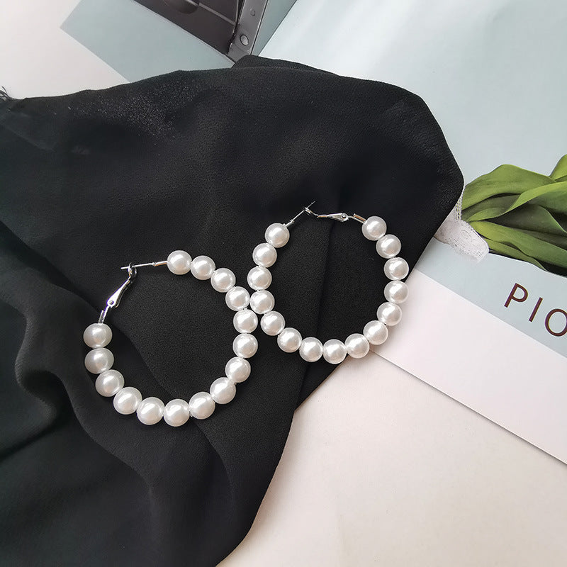 Pearl large circle earrings-Jewearrings