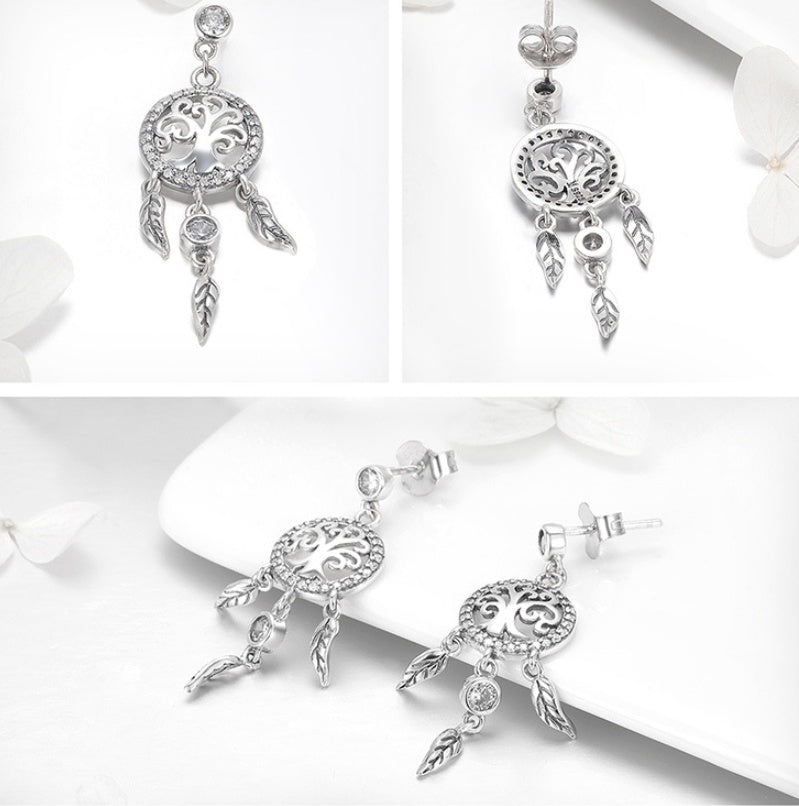 Earrings Europe and the United States cross-border explosion models s925 sterling silver life tree dream catcher anti-allergic temperament ladies earrings SCE457-Jewearrings