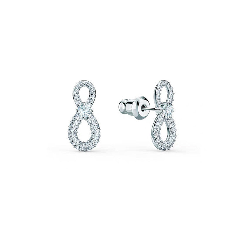 Crystal Series Infinite Love 8 Stud Earrings Fashionable Versatile Silver Earrings Full Of Diamonds-Jewearrings