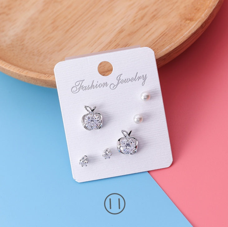 Japan and South Korea mini series set bow earrings 6 sets of stars flowers shine zircon earrings small ear bone nails-Jewearrings