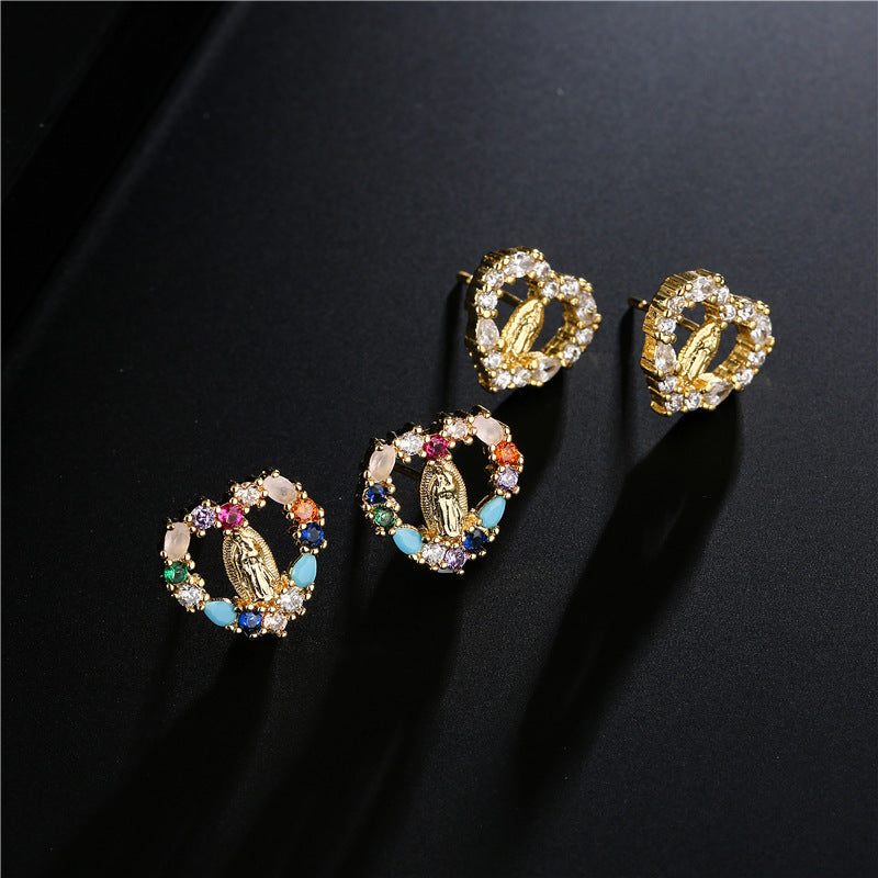 Golden Zircon Heart Maria Stud Earrings-Jewearrings