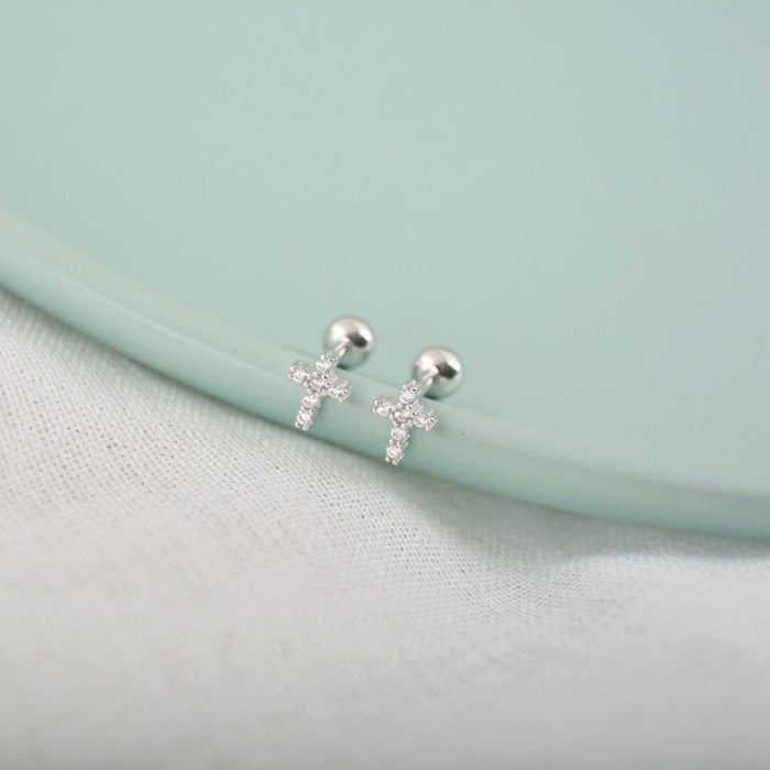 Mini Silver Cross Stud Earrings-Jewearrings