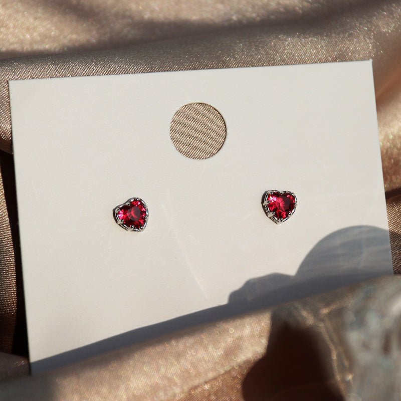 Sterling Silver Peach Heart Love Stud Earrings Red Temperament-Jewearrings