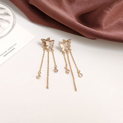 Long Rhinestone Bow Tassel Earrings-Jewearrings