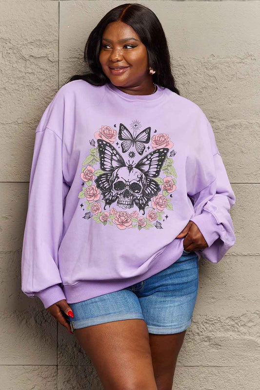 Simply Love Simply Love Full Size Skull Butterfly Graphic Sweatshirt-Jewearrings