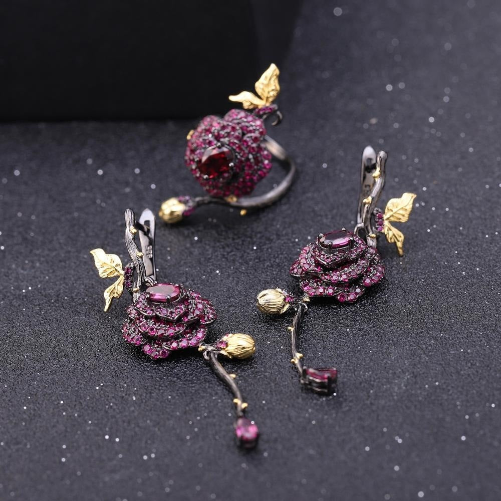 Garnet Sterling Silver Rose Earrings Women-Jewearrings