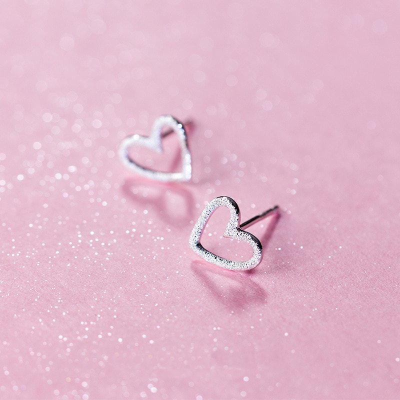 925 Sterling Silver Jewelry Women Fashion Cute Tiny Hollow Heart Stud Earrings Gift for Girls Kids Lady-Jewearrings