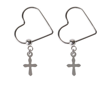 Cross earrings heart 925 pure sterling silver fashion trendy design simple wild earrings for women charms jewelry gift-Jewearrings