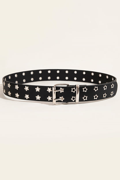 Double Row Star Grommet PU Leather Belt-Jewearrings