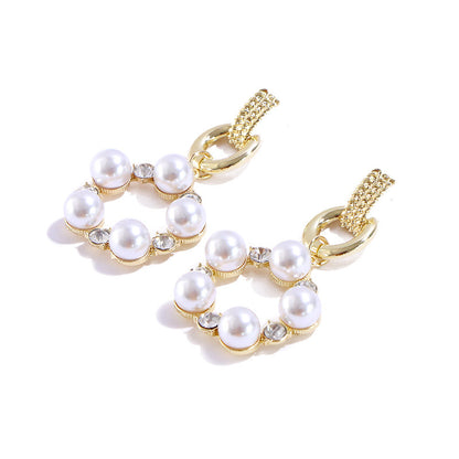 New Japan And South Korea Simple Pearl Earrings With Diamonds Retro-Jewearrings