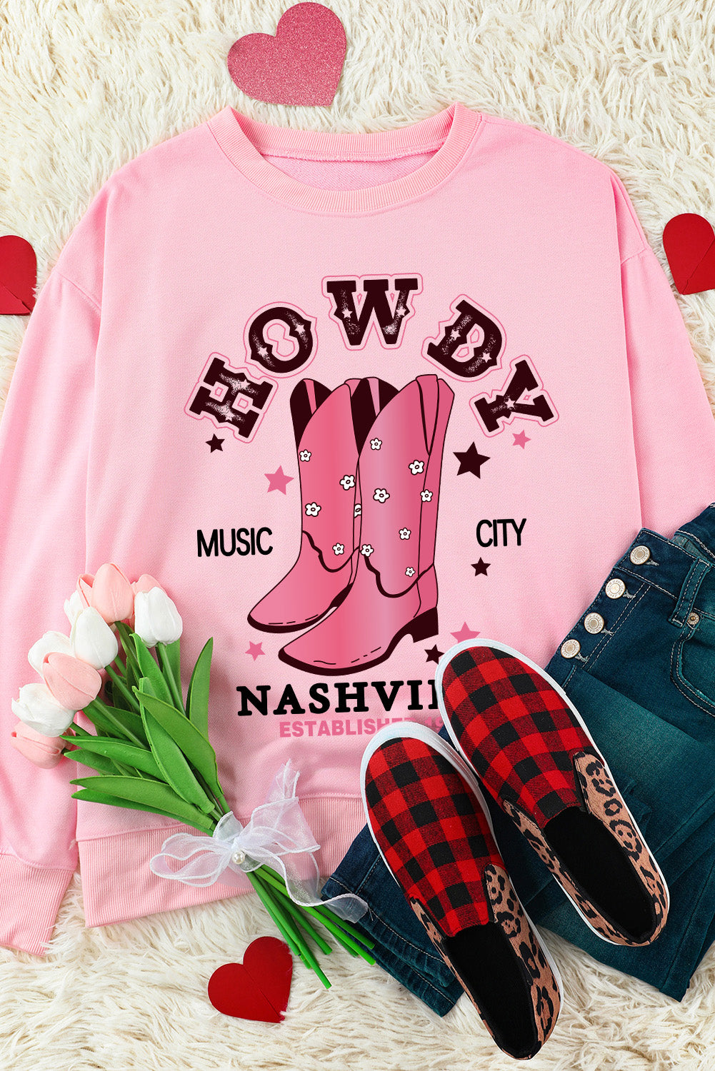 Cowboy Boots Graphic Dropped Shoulder Sweatshirt-Jewearrings