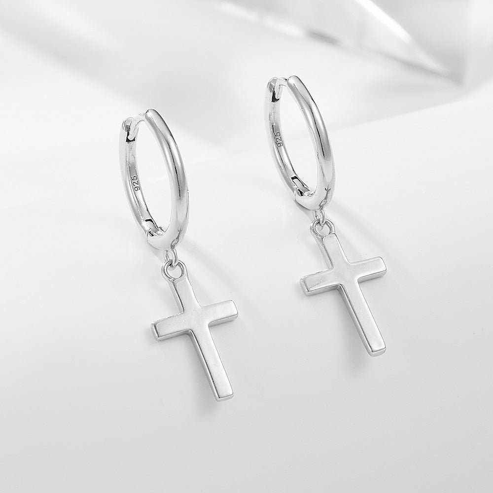 European And American S925 Sterling Silver Cross Earrings Earrings For Women-Jewearrings