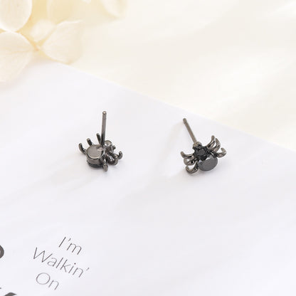 S925 sterling silver petite black spider earrings-Jewearrings