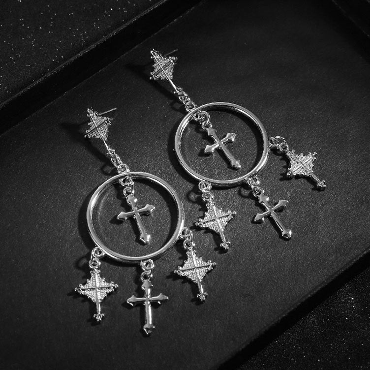 Cross Tassel Earrings Ornament European Version Retro Exaggeration Style-Jewearrings