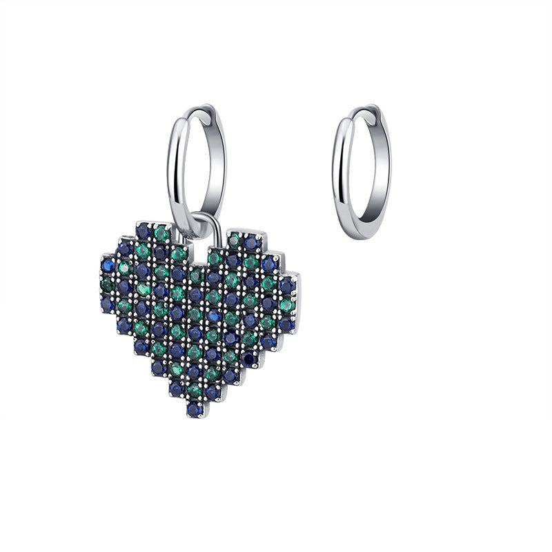 Sterling Silver Earrings Women's Allergy Proofing Zircon Color Diamond Heart Pendant-Jewearrings