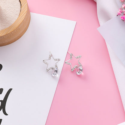 925 silver needle five-pointed star stud earrings simple geometric ring zircon earrings earrings-Jewearrings