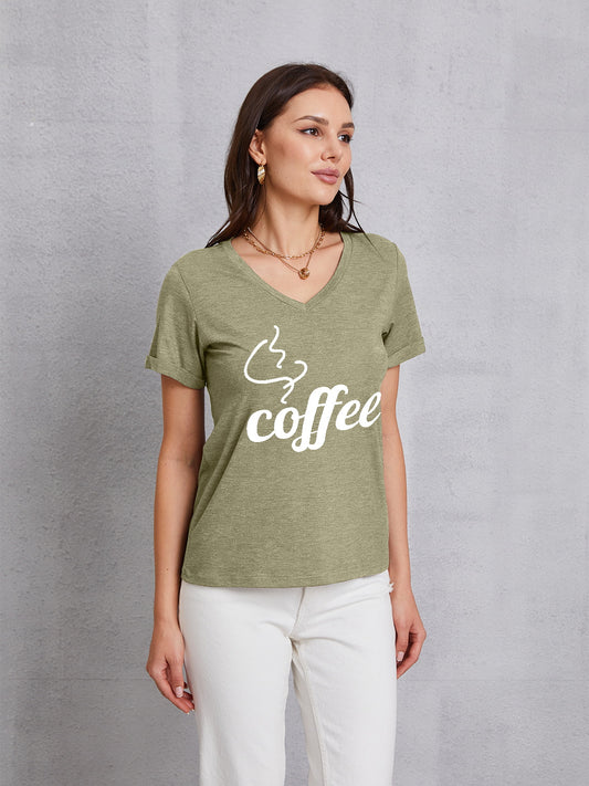 COFFEE V-Neck Short Sleeve T-Shirt-Jewearrings