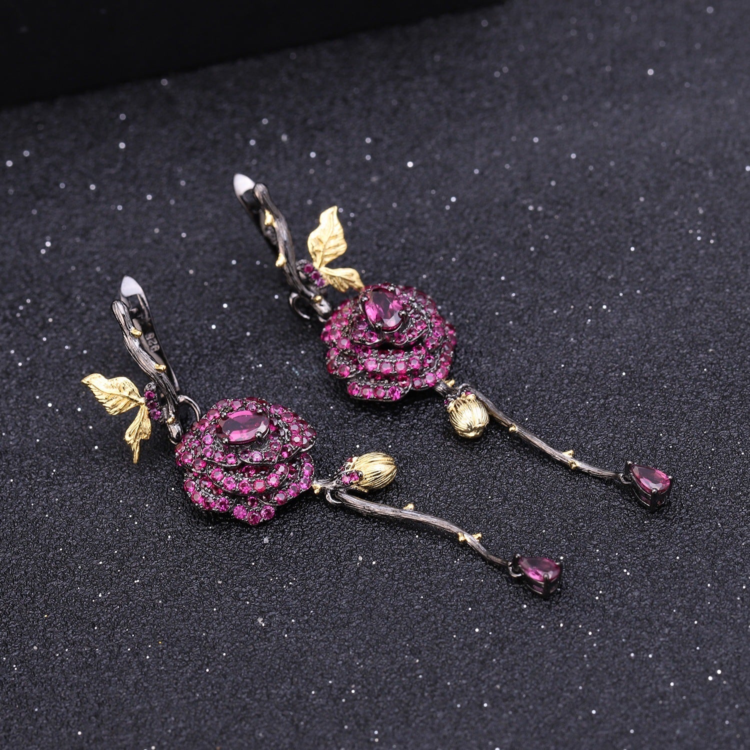 Garnet Sterling Silver Rose Earrings Women-Jewearrings