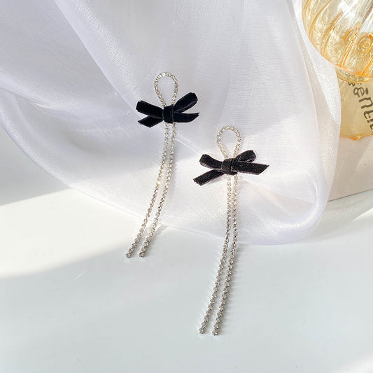 Silver Needle Velvet Bow Earrings New-Jewearrings