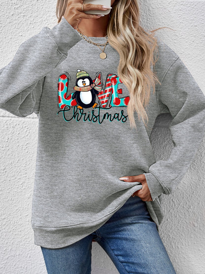 LIVE CHRISTMAS Drop Shoulder Round Neck Sweatshirt-Jewearrings