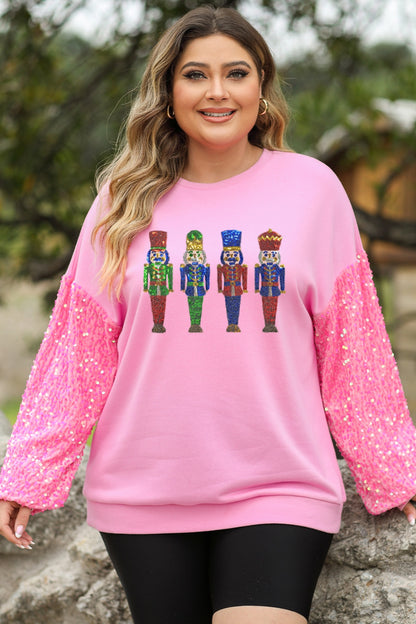 Plus Size Sequin Nutcracker Long Sleeve Sweatshirt-Jewearrings